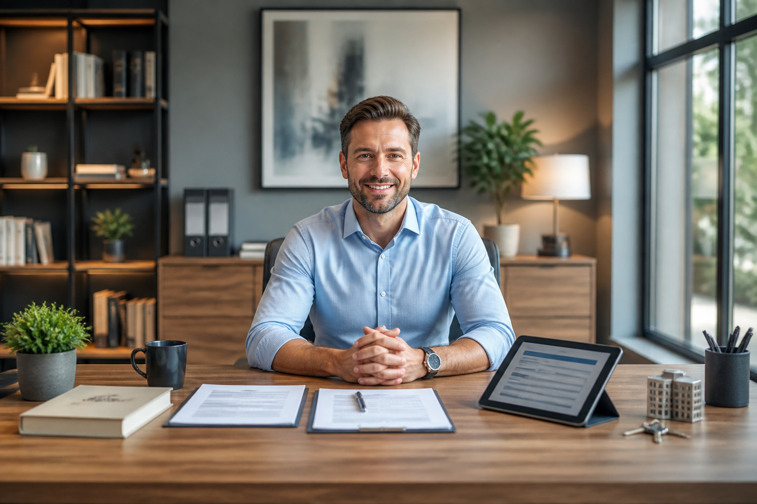 Homme daffaires confiant dans son bureau moderne