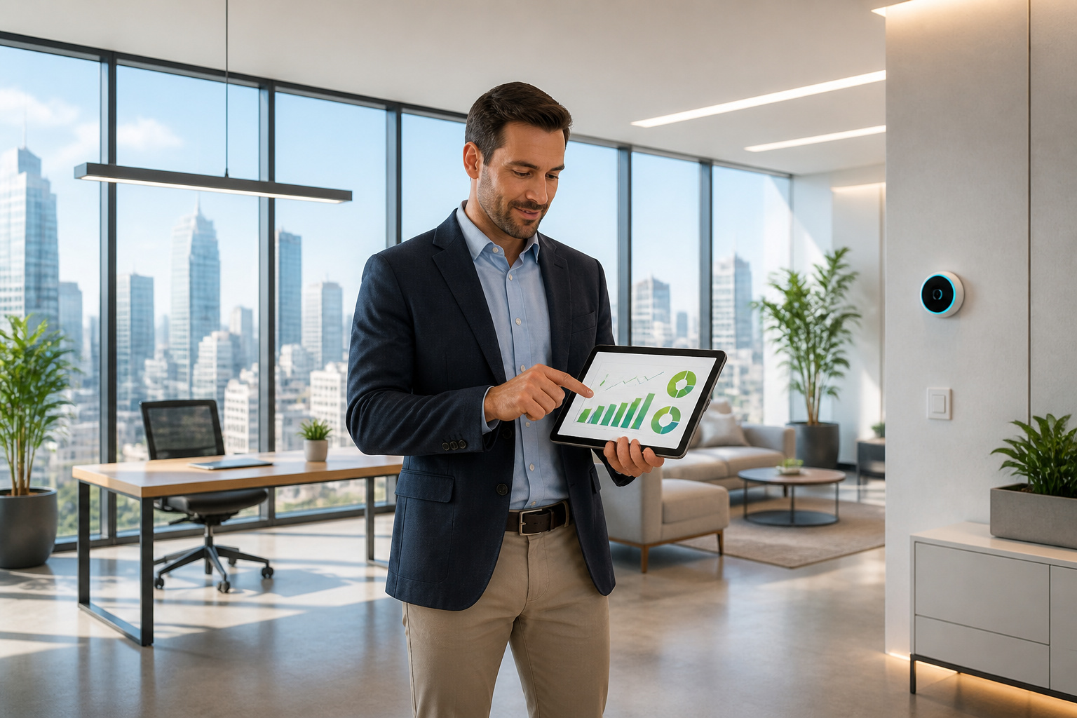 Homme daffaires consultant donnees energie
