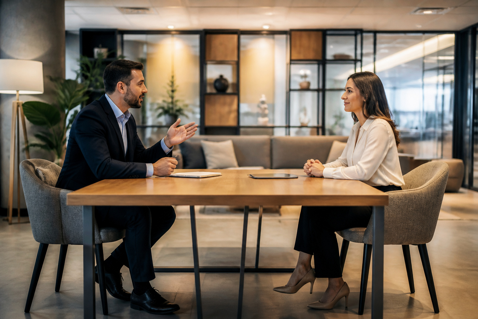 Entretien professionnel dans un bureau moderne