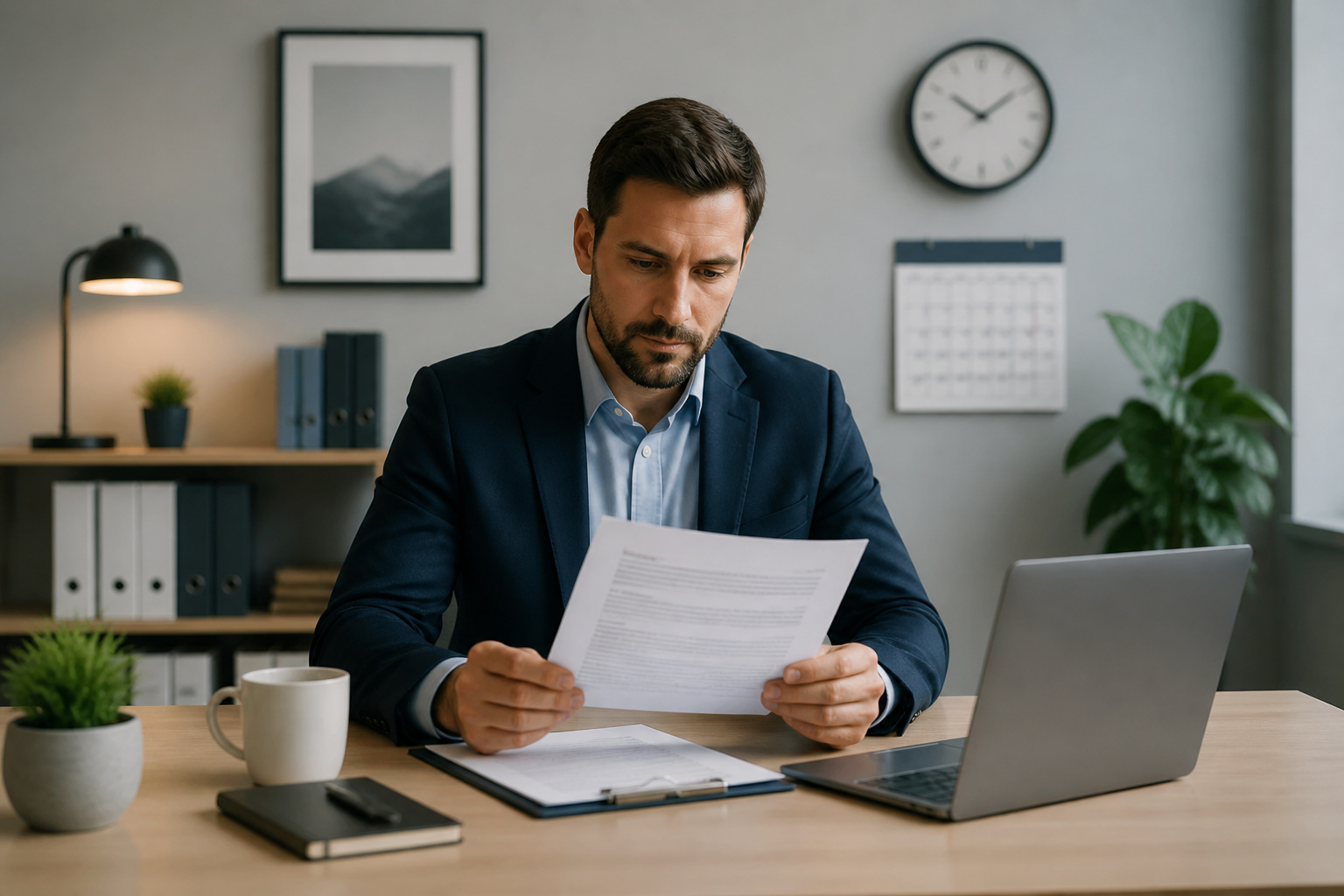 Homme daffaires concentre sur des documents