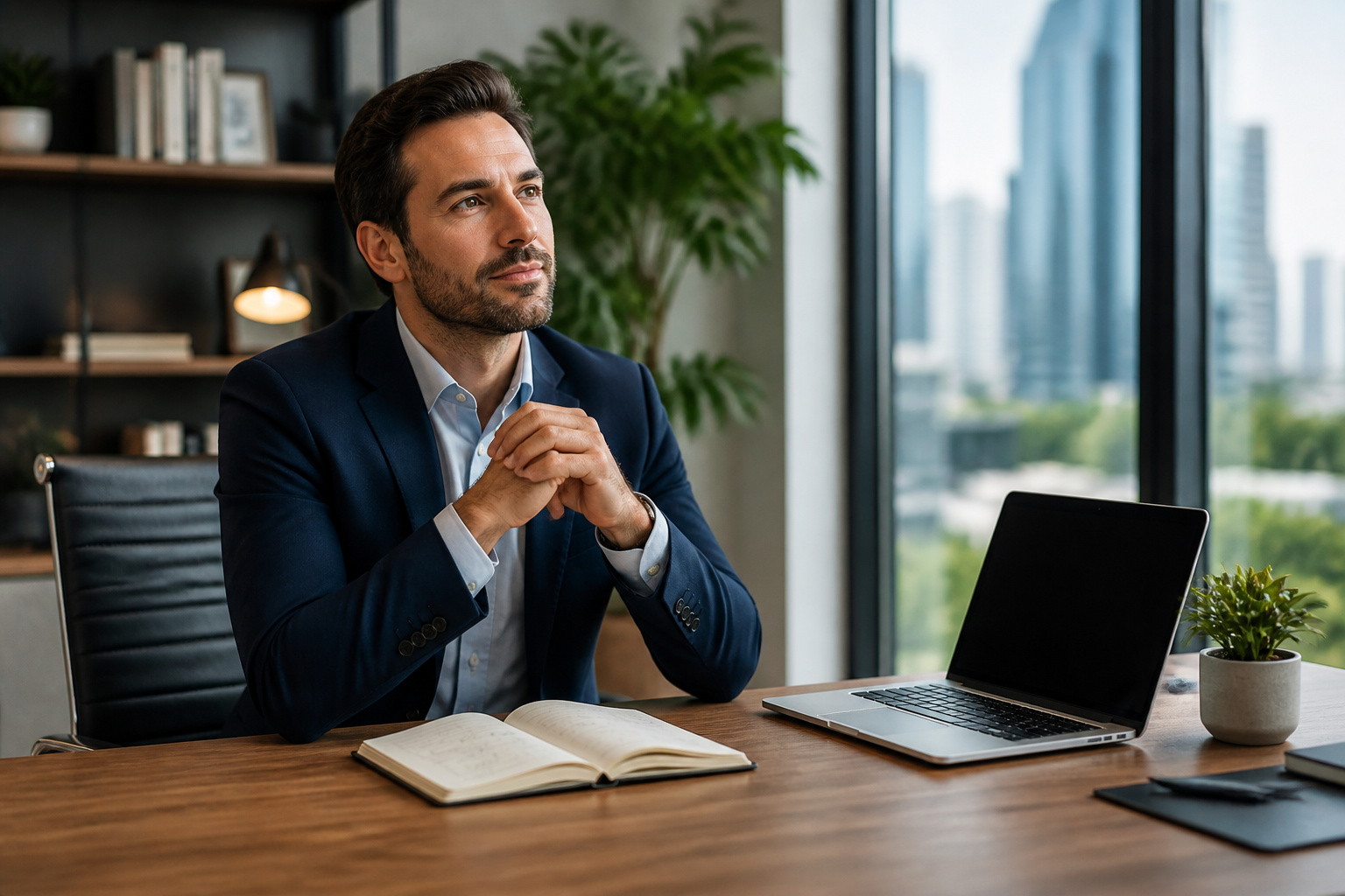 Homme daffaires pensif au bureau