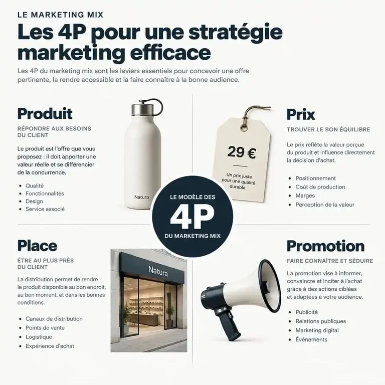 Schéma explicatif du modèle 4P marketing mix