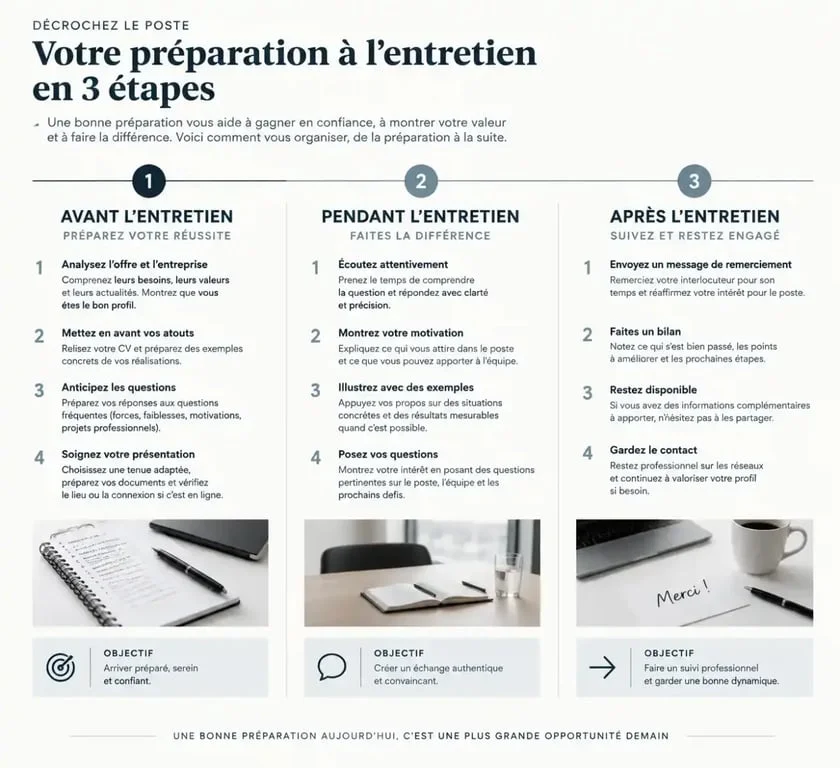 Chronologie pour préparer un entretien d'embauche efficacement