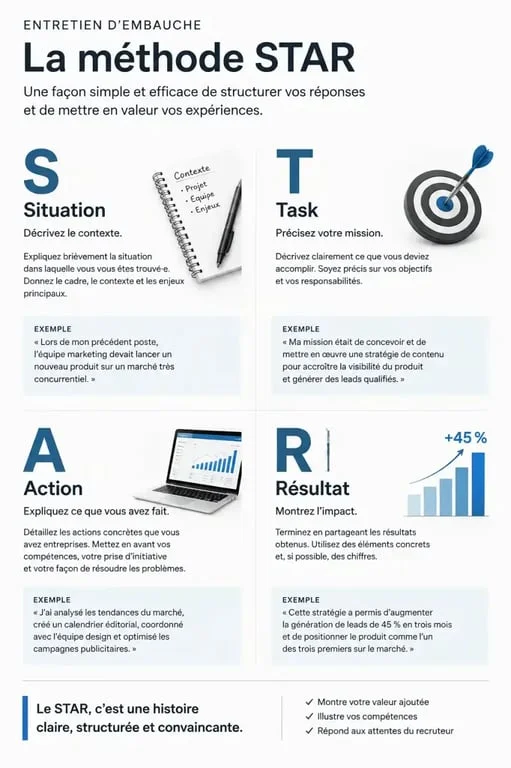Infographie méthode STAR pour préparer un entretien d'embauche